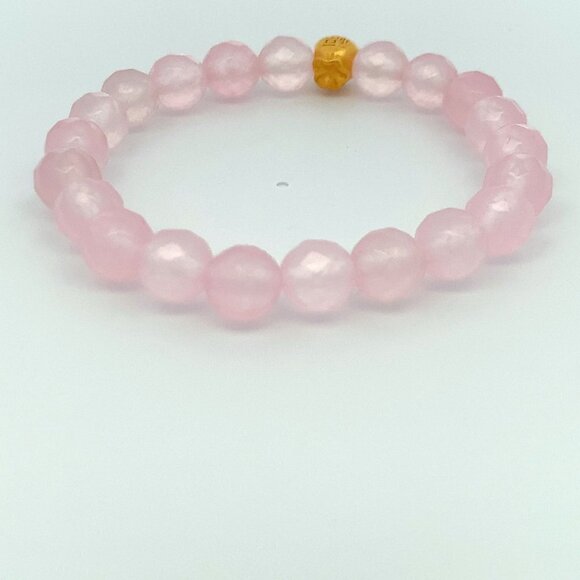 24K Gold Money Bag Lucky Charm Bracelet Gemstones Rose Quartz Faceted - Picture 5 of 8